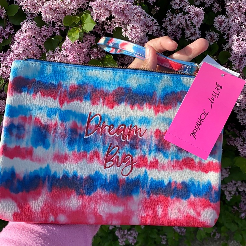 Betsey Johnson Red, White, and Blue Tie Dye “Dream Big” Wristlet